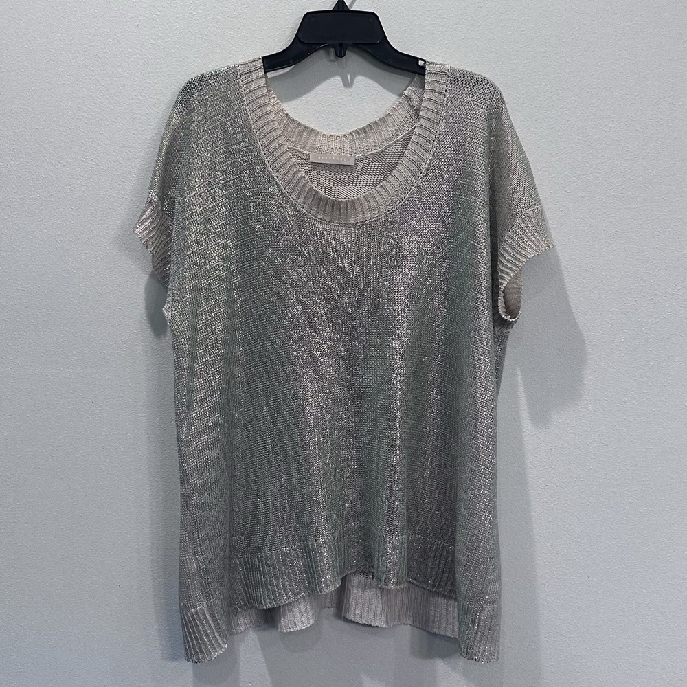 Stefanel Iridescent Short Sleeve Linen Sweater Size XS-runs Large Lagen Look‎